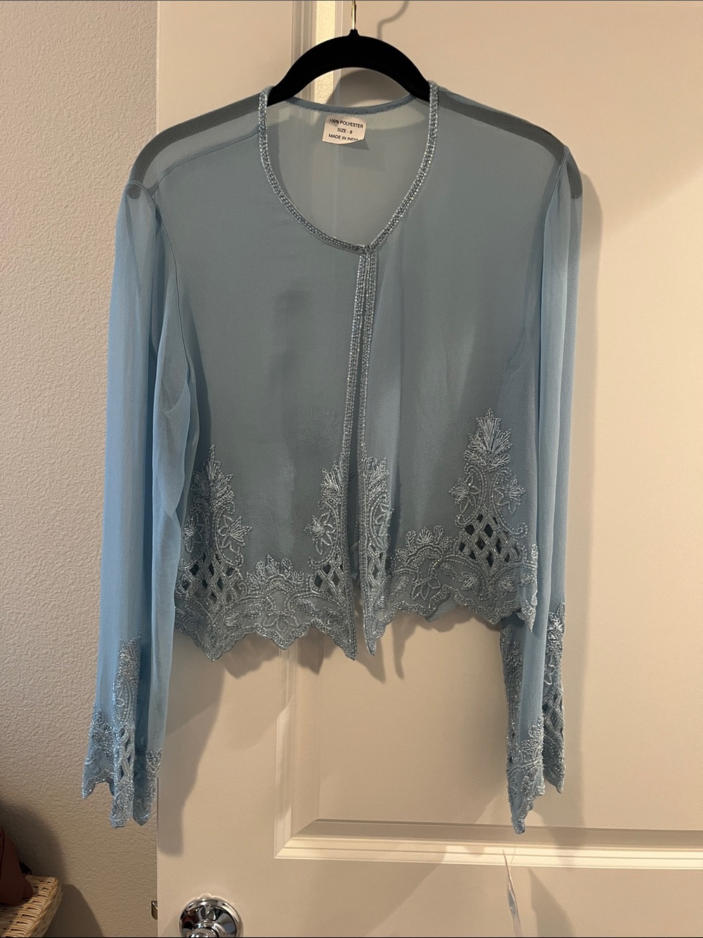 By Together Light Blue Sheer Embroidered Cardigan